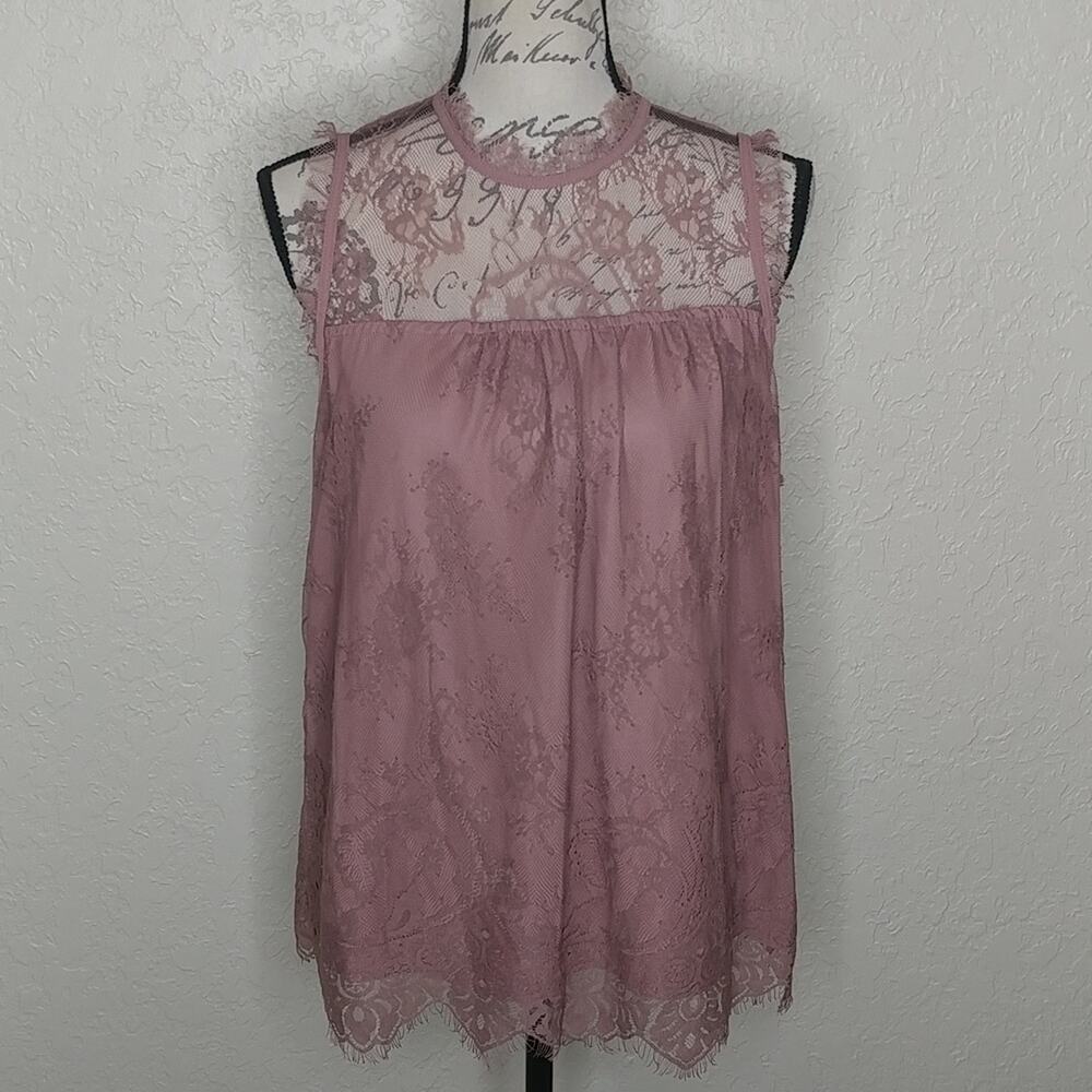 Xhilaration Sleeveless Lace Top Mauve Pink Size XL